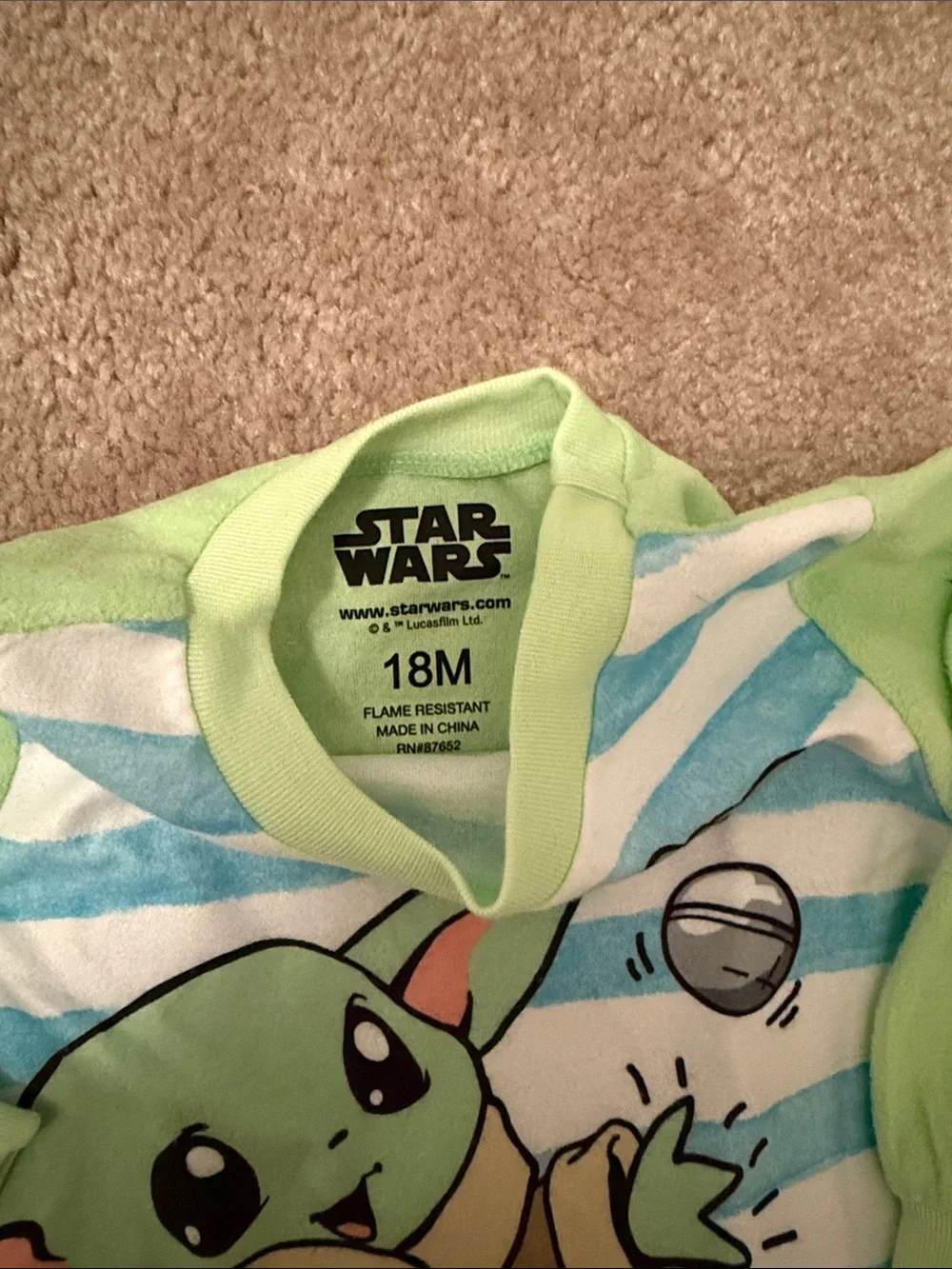 Baby Yoda Light Green Pajama Set 18 Months